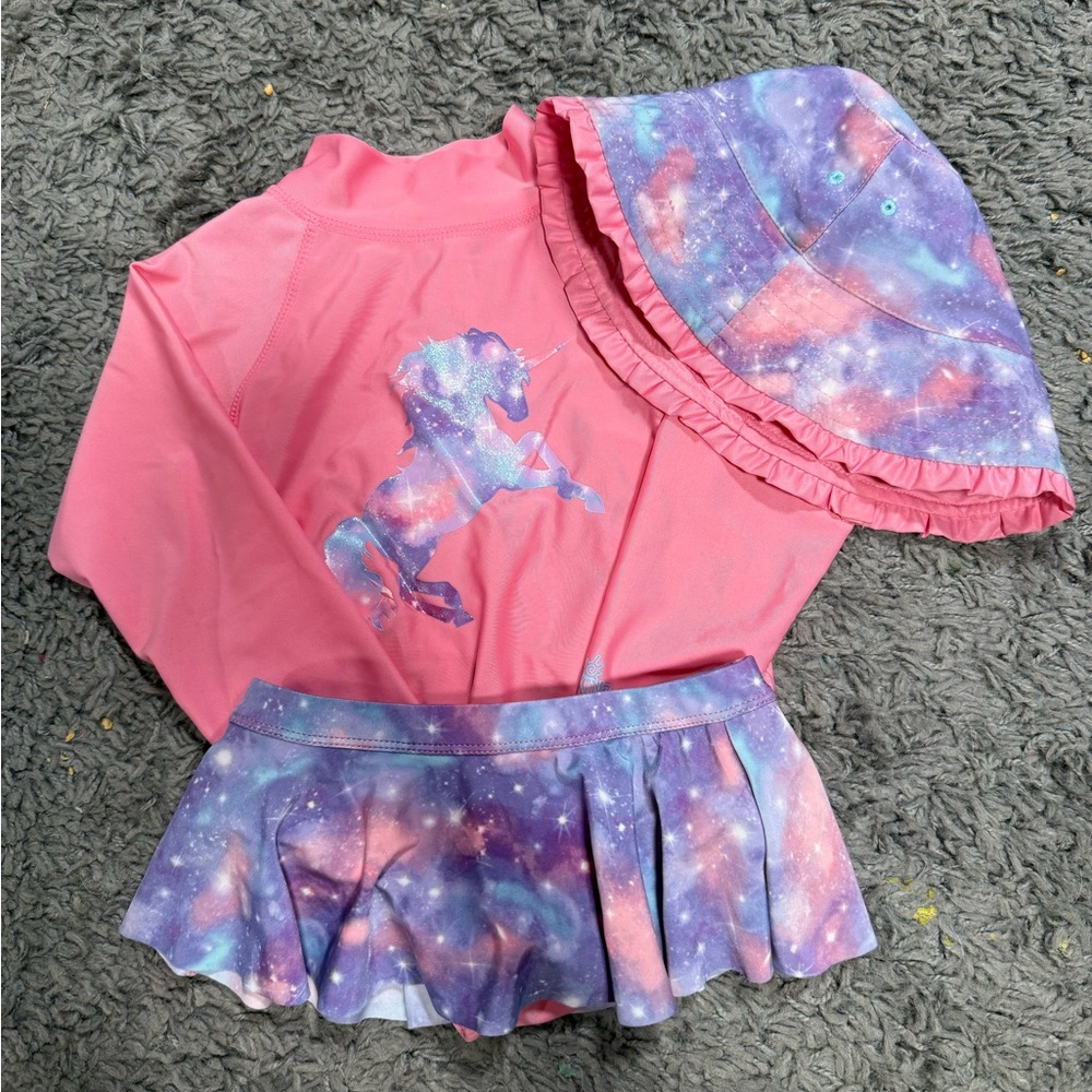 UVSkinz Pink and Purple Rashguard Swim Set Girls 5T